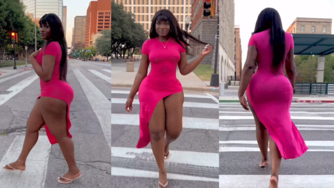 Gorgeous lady rocks her red gawn as she flaunts her massive ikebe in new video