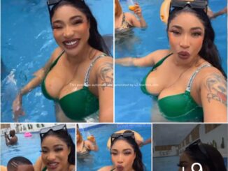 Actress Tonto Dikeh cause stir as she accidentally exposed her nip while swimming (video)