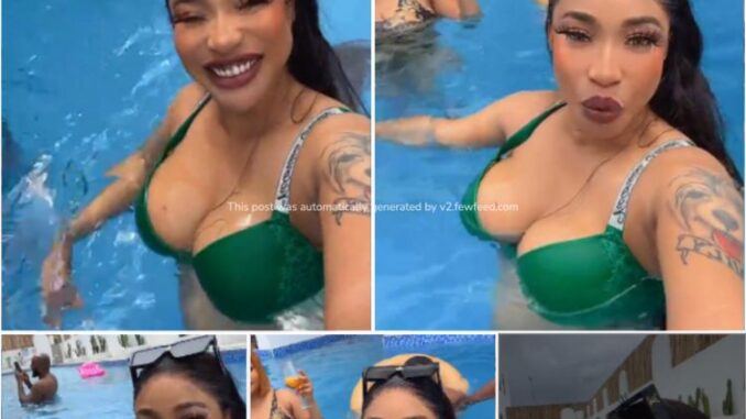 Actress Tonto Dikeh cause stir as she accidentally exposed her nip while swimming (video)