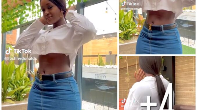 Actress Luchy Donald cause massive Reaction as she show herself wearing a sexy mini skirt (video)